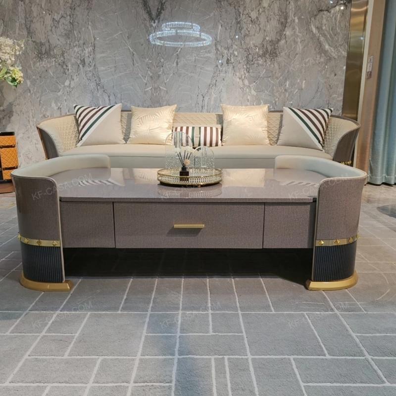 Designer Coffee Table with Curved Silhouette and Integrated Storage Drawers